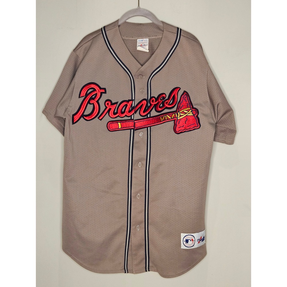 Vintage Atlanta Braves Majestic MLB Jersey Baseball Gray Mens Size L